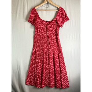 Zudio Red Floral Midi Dress XXL Short Flutter Sleeve Smocked Tiered Side Zip